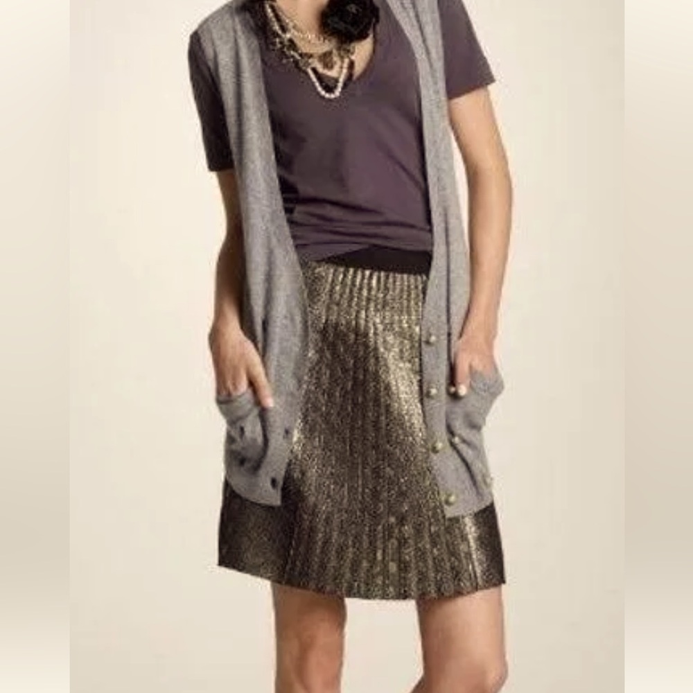 NWT J. Crew Women’s Gold/Black Lame Pleat Front Skirt With Pockets, Size 4